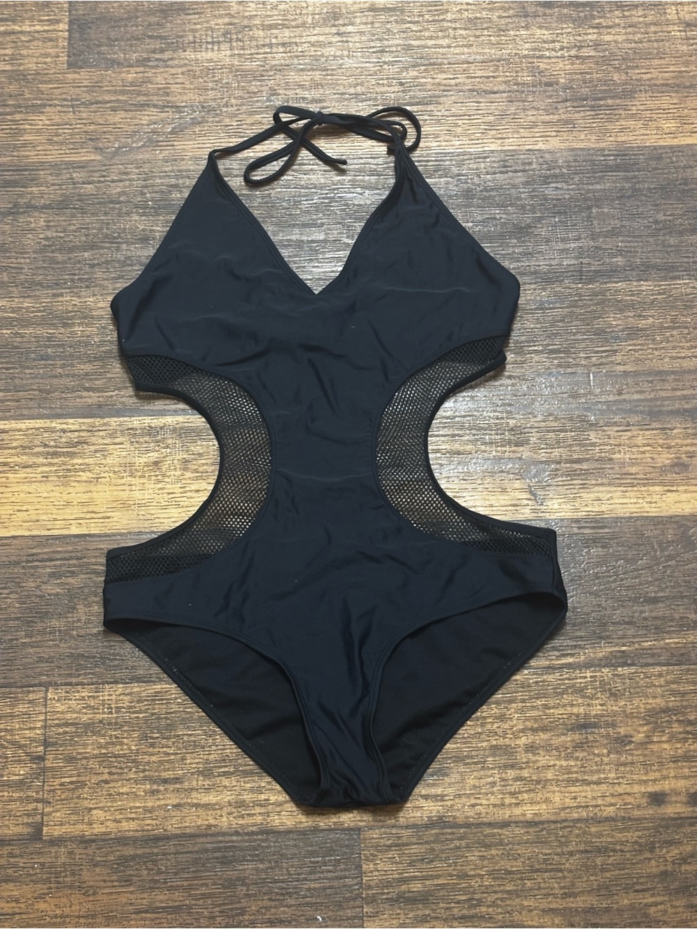 Apollo Swim Black Cutout Mesh Halter One-Piece Swimsuit